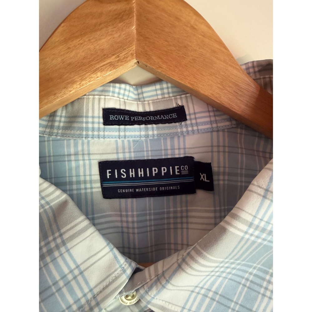 Fish Hippie Co Rowe Performance Plaid Shirt Mens XL Blue White Long Sleeve - Picture 3 of 4